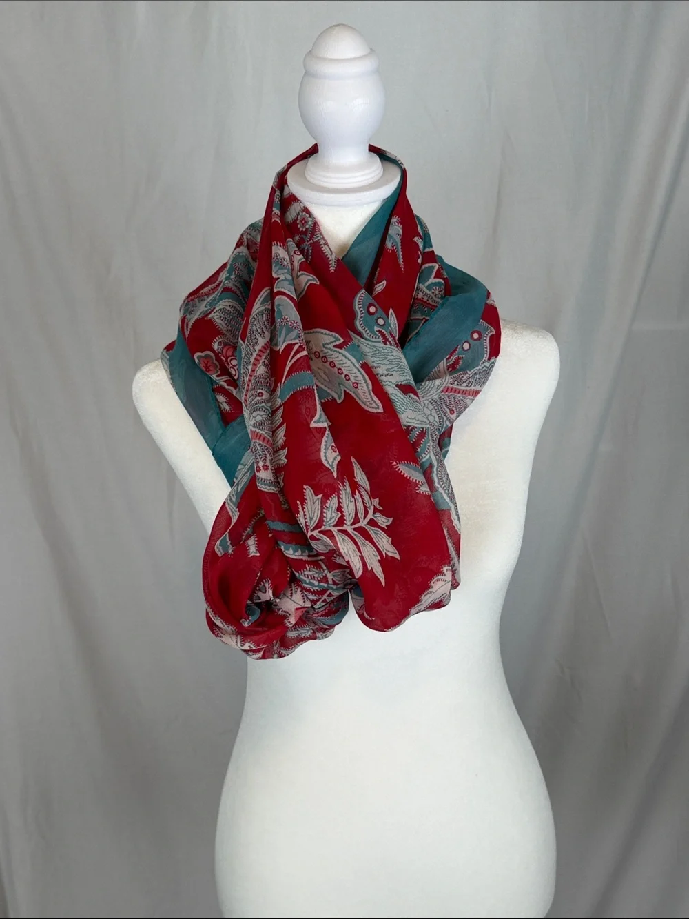 Women's LOFT The Infinity 3-Way Scarf Blue Red and White Botanical NWT